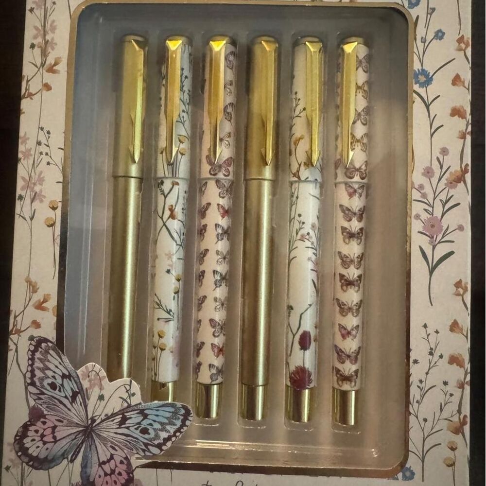 6 Gold Butterfly Pens